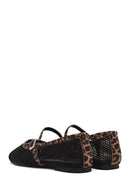 Women's Black Leopard Patterned Buckled Mesh Leather Ballerinas | Derimod Women's Black Leopard Patterned Buckled Mesh Leather Ballerinas | Derimod