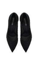 Woman Black Embellished High Thin-Heeled Leather Stiletto | Derimod Woman Black Embellished High Thin-Heeled Leather Stiletto | Derimod