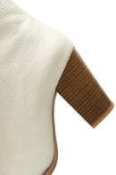Women's Beige Leather Thick Heeled Boots | Derimod Women's Beige Leather Thick Heeled Boots | Derimod