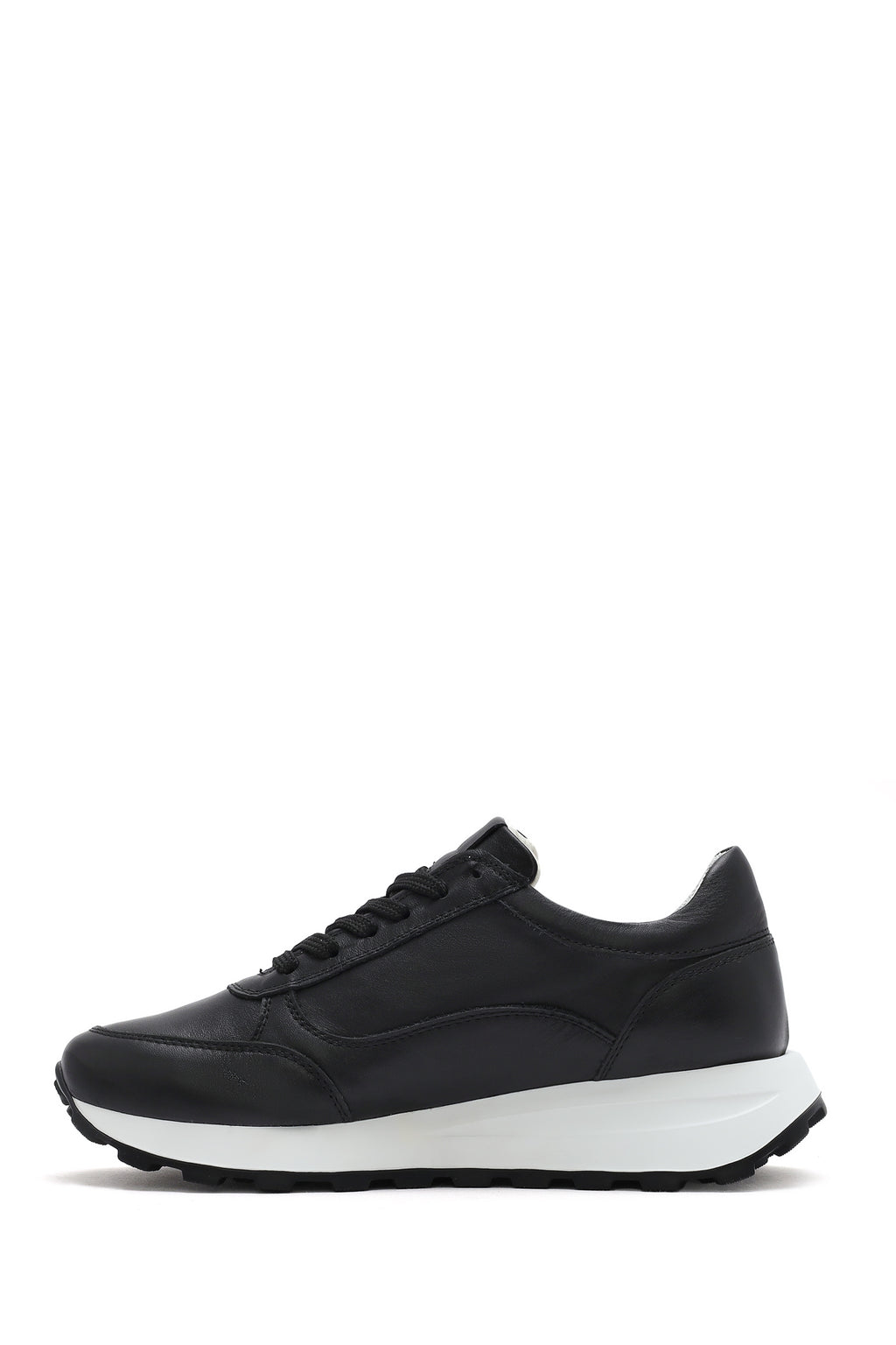 Kadın Siyah Bağcıklı Yandan Fermuarlı Deri Sneaker