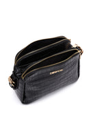 Women's Black Long Strap Crocodile Patterned Crossbody Bag | Derimod Women's Black Long Strap Crocodile Patterned Crossbody Bag | Derimod