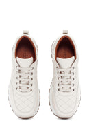 Women's Beige Leather Quilted Sneaker | Derimod Women's Beige Leather Quilted Sneaker | Derimod