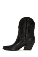 Women's Black Leather Cowboy Heeled Boots | Derimod Women's Black Leather Cowboy Heeled Boots | Derimod