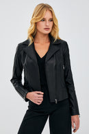 Kiara Kadın Siyah Slim-Fit Biker Deri Ceket | Derimod Kiara Kadın Siyah Slim-Fit Biker Deri Ceket | Derimod