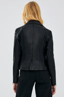 Kiara Kadın Siyah Slim-Fit Biker Deri Ceket | Derimod Kiara Kadın Siyah Slim-Fit Biker Deri Ceket | Derimod