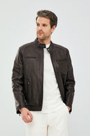 Alanzo Men's Mink Leather Jacket | Derimod Alanzo Men's Mink Leather Jacket | Derimod