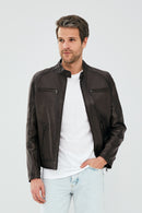 Alanzo Men's Mink Leather Jacket | Derimod Alanzo Men's Mink Leather Jacket | Derimod
