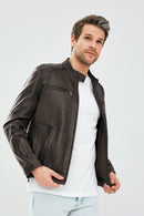 Alanzo Men's Mink Leather Jacket | Derimod Alanzo Men's Mink Leather Jacket | Derimod