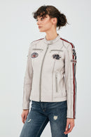 Ladyracer Kadın Beyaz Armalı Spor Deri Mont | Derimod Ladyracer Kadın Beyaz Armalı Spor Deri Mont | Derimod