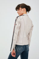 Ladyracer Kadın Beyaz Armalı Spor Deri Mont | Derimod Ladyracer Kadın Beyaz Armalı Spor Deri Mont | Derimod