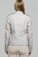 Ladyracer Kadın Beyaz Armalı Spor Deri Mont | Derimod Ladyracer Kadın Beyaz Armalı Spor Deri Mont | Derimod