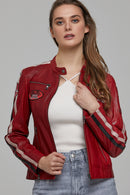 Ladyracer Kadın Kırmızı Armalı Spor Deri Mont | Derimod Ladyracer Kadın Kırmızı Armalı Spor Deri Mont | Derimod