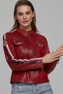Ladyracer Kadın Kırmızı Armalı Spor Deri Mont | Derimod Ladyracer Kadın Kırmızı Armalı Spor Deri Mont | Derimod