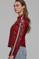 Ladyracer Kadın Kırmızı Armalı Spor Deri Mont | Derimod Ladyracer Kadın Kırmızı Armalı Spor Deri Mont | Derimod