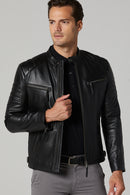 Bosh - X Men's Black Slim-Fit Leather Jacket | Derimod Bosh - X Men's Black Slim-Fit Leather Jacket | Derimod