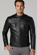 Bosh - X Men's Black Slim-Fit Leather Jacket | Derimod Bosh - X Men's Black Slim-Fit Leather Jacket | Derimod