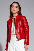 Sara Kadın Kırmızı Kısa Deri Ceket | Derimod Sara Kadın Kırmızı Kısa Deri Ceket | Derimod
