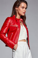 Sara Kadın Kırmızı Kısa Deri Ceket | Derimod Sara Kadın Kırmızı Kısa Deri Ceket | Derimod