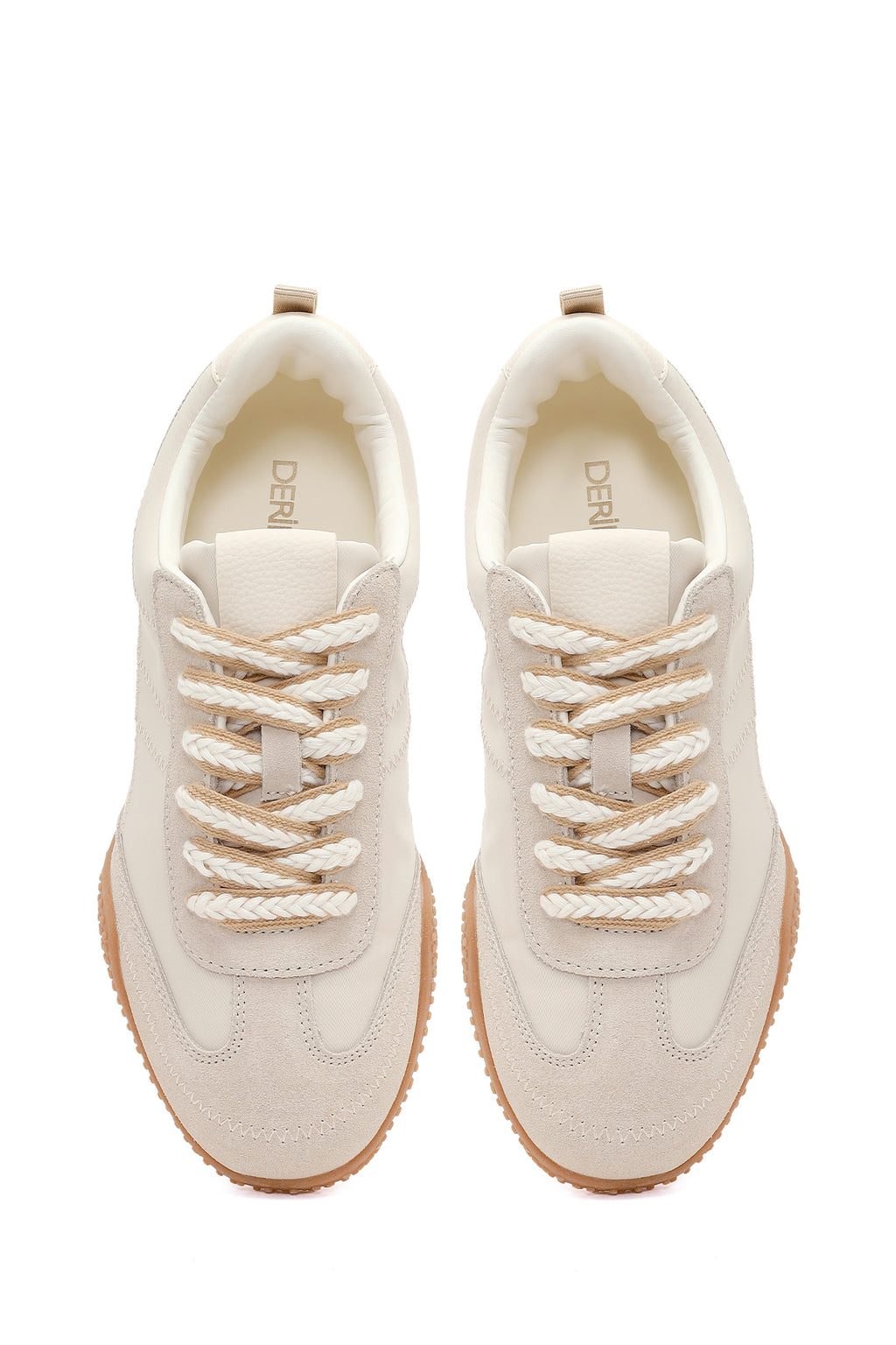 Kadın Krem Bağcıklı Deri Sneaker