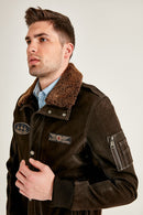 Air Force Erkek Kahverengi Yakası Kürklü Armalı Nubuk Deri Pilot Mont | Derimod Air Force Erkek Kahverengi Yakası Kürklü Armalı Nubuk Deri Pilot Mont | Derimod