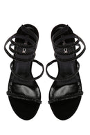 Kadın Siyah Deri Taşlı İnce Topuklu  Sandalet | Derimod