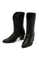 Women's Black Leather Cowboy Boots | Derimod Women's Black Leather Cowboy Boots | Derimod