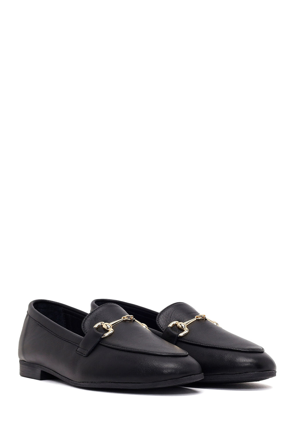 Kadın Siyah Tokalı Deri Klasik Loafer