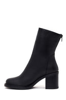 Woman Black Zip Closure Thick-Heeled Leather Boots | Derimod Woman Black Zip Closure Thick-Heeled Leather Boots | Derimod
