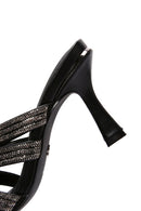 Women's Black Stone Thin Heeled Slippers | Derimod Women's Black Stone Thin Heeled Slippers | Derimod