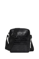 Erkek Siyah Kroko Deri Postacı Çantası | Derimod Erkek Siyah Kroko Deri Postacı Çantası | Derimod