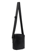 Male Black Crocodile-Embossed Leather Messenger Bag | Derimod Male Black Crocodile-Embossed Leather Messenger Bag | Derimod