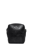 Erkek Siyah Kroko Deri Postacı Çantası | Derimod Erkek Siyah Kroko Deri Postacı Çantası | Derimod