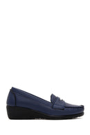 Women's Navy Blue Wedge Heeled Loafer | Derimod Women's Navy Blue Wedge Heeled Loafer | Derimod