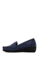 Women's Navy Blue Wedge Heeled Loafer | Derimod Women's Navy Blue Wedge Heeled Loafer | Derimod