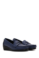 Women's Navy Blue Wedge Heeled Loafer | Derimod Women's Navy Blue Wedge Heeled Loafer | Derimod