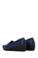 Women's Navy Blue Wedge Heeled Loafer | Derimod Women's Navy Blue Wedge Heeled Loafer | Derimod