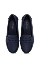 Women's Navy Blue Wedge Heeled Loafer | Derimod Women's Navy Blue Wedge Heeled Loafer | Derimod