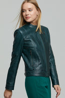 Ella Kadın Yeşil Streç-Fit Deri Ceket | Derimod Ella Kadın Yeşil Streç-Fit Deri Ceket | Derimod