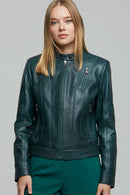 Ella Kadın Yeşil Streç-Fit Deri Ceket | Derimod Ella Kadın Yeşil Streç-Fit Deri Ceket | Derimod