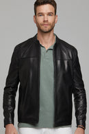 Neymar Men's Black Slim-Fit Short Leather Jacket | Derimod Neymar Men's Black Slim-Fit Short Leather Jacket | Derimod