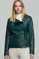 Jennifer Women's Blue Hooded Oversize Leather Jacket | Derimod Jennifer Women's Blue Hooded Oversize Leather Jacket | Derimod