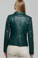 Jennifer Women's Blue Hooded Oversize Leather Jacket | Derimod Jennifer Women's Blue Hooded Oversize Leather Jacket | Derimod