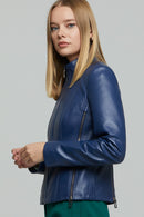 Venice Kadın Mavi Deri Ceket | Derimod Venice Kadın Mavi Deri Ceket | Derimod