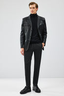 Kevin Men's Black Blazer Leather Jacket | Derimod Kevin Men's Black Blazer Leather Jacket | Derimod