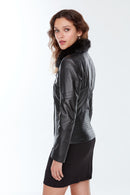 Belinda Kadın Siyah Yakası Kürklü Deri Ceket | Derimod Belinda Kadın Siyah Yakası Kürklü Deri Ceket | Derimod