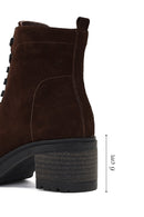 Women's Brown Zippered Thick Heeled Suede Leather Boot | Derimod Women's Brown Zippered Thick Heeled Suede Leather Boot | Derimod