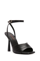 Kadın Siyah Bilekten Bantlı İnce Topuklu Deri Sandalet | Derimod Kadın Siyah Bilekten Bantlı İnce Topuklu Deri Sandalet | Derimod