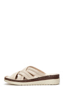 Women's Beige Leather Comfort Slippers | Derimod Women's Beige Leather Comfort Slippers | Derimod