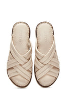 Women's Beige Leather Comfort Slippers | Derimod Women's Beige Leather Comfort Slippers | Derimod