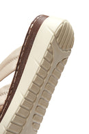 Women's Beige Leather Comfort Slippers | Derimod Women's Beige Leather Comfort Slippers | Derimod